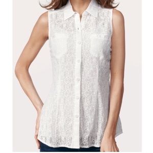 Cabi Cluny Sleeveless White Lace Button Down Tank XS